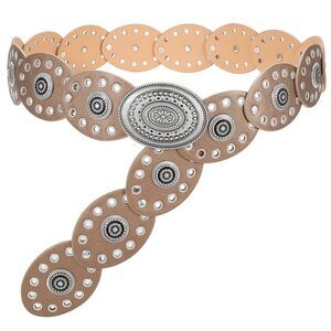 6876 Women Disc Concho Leather Belt Western Cowgirl Hollow Belt Vintage Boho